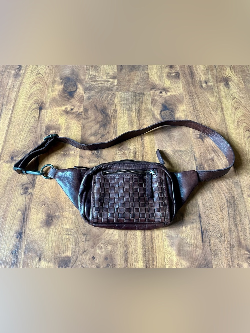 Brown Woven Leather Waist Bag - Stylish Belt Bag